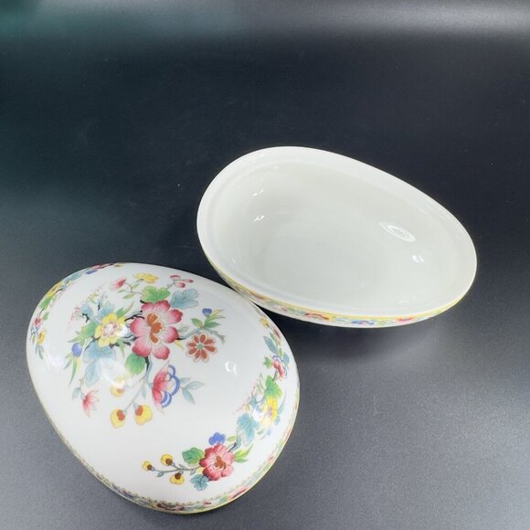 COALPORT MING ROSE Egg Shape Bone China Trinket Box England Floral Pattern VTG - Picture 12 of 16